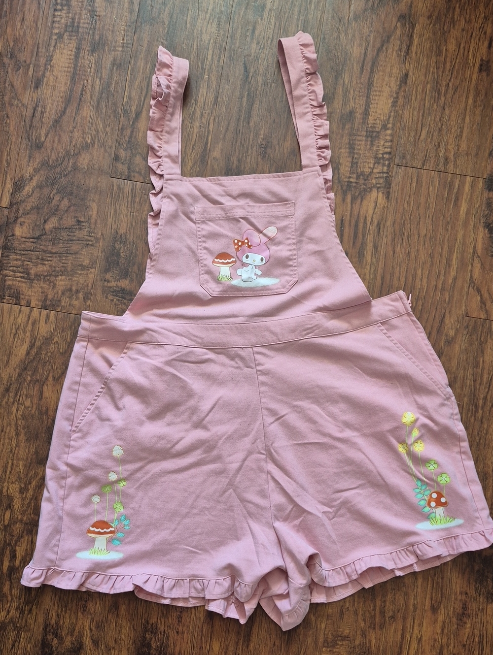 Pink Ruffle Strap Overalls Shorts